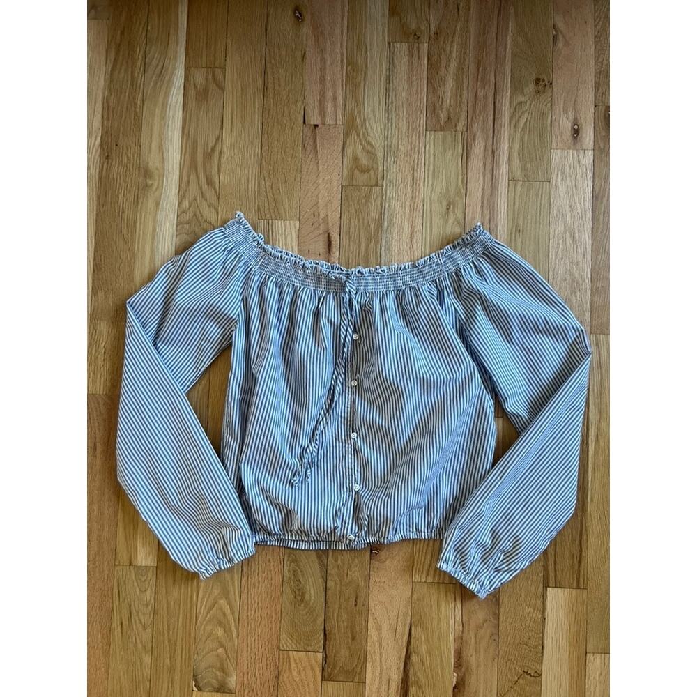Aeropostale Blue stripe Off Shoulder Cottage Festival Crop Blouse Top (size S)